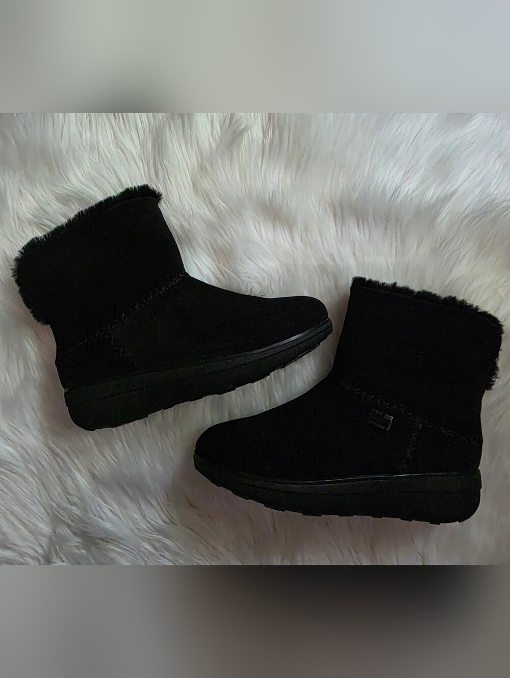 FitFlop Mukluk Shorty III Black Genuine Suede Fur-Trim Booties, SIZE 7